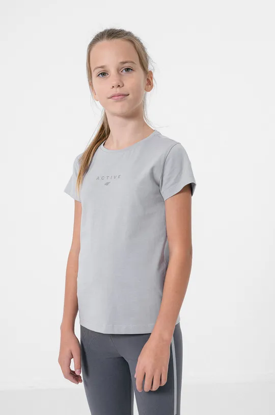 серый Детская хлопковая футболка 4F Для девочек