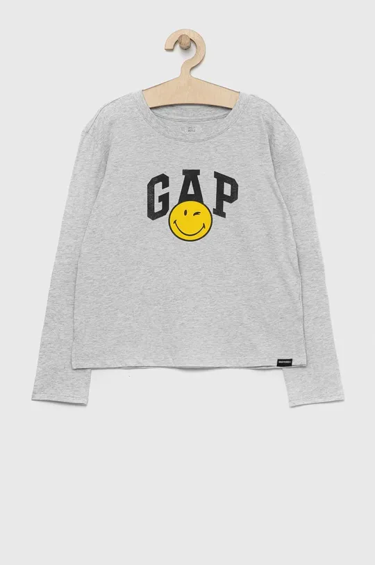 siva Otroška bombažna majica z dolgimi rokavi GAP x smiley world Dekliški