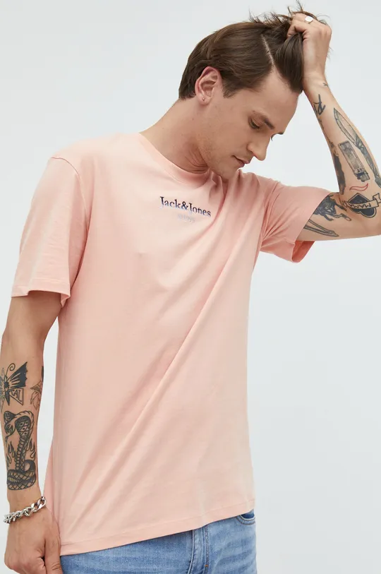 ροζ Βαμβακερό μπλουζάκι Jack & Jones Ανδρικά
