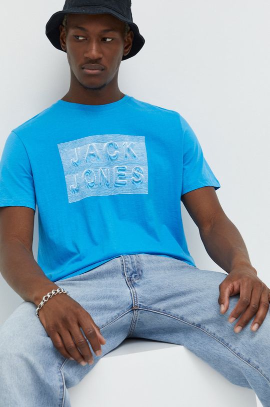 modrá Bavlněné tričko Jack & Jones Pánský