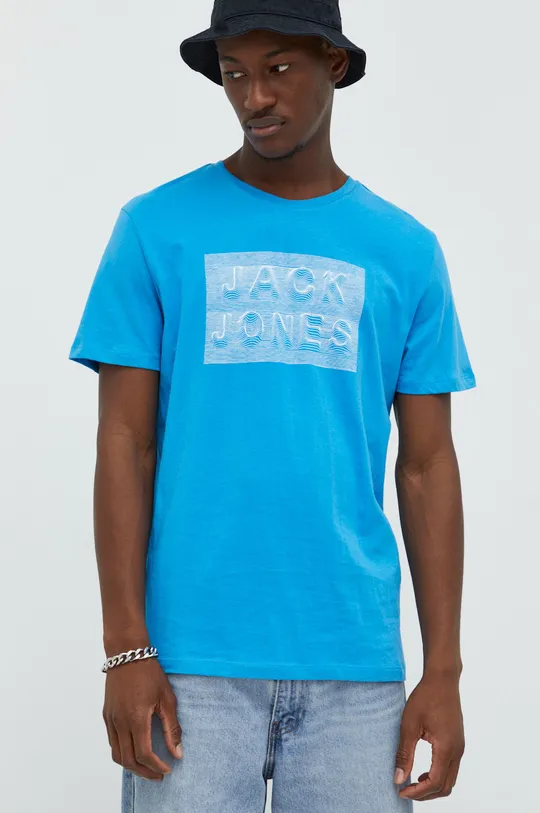 Βαμβακερό μπλουζάκι Jack & Jones μπλε