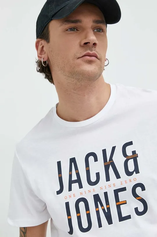 λευκό βαμβακερό μπλουζάκι Jack & Jones Ανδρικά