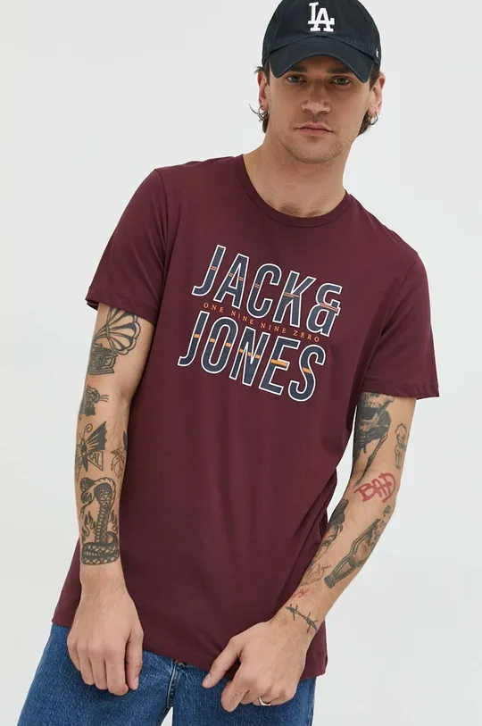 μπορντό βαμβακερό μπλουζάκι Jack & Jones