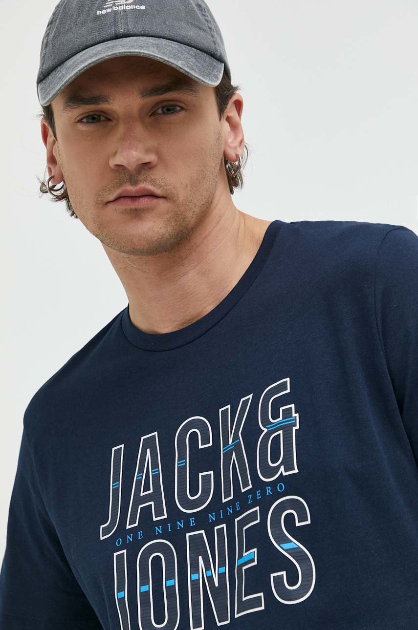 Jack & Jones tshirt bawełniany kolor granatowy z nadrukiem