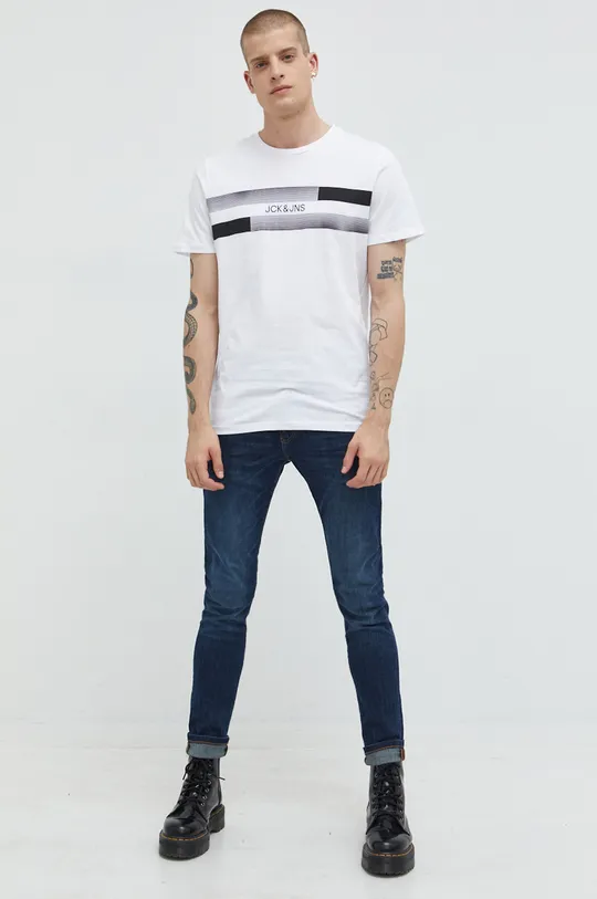 Βαμβακερό μπλουζάκι Jack & Jones λευκό