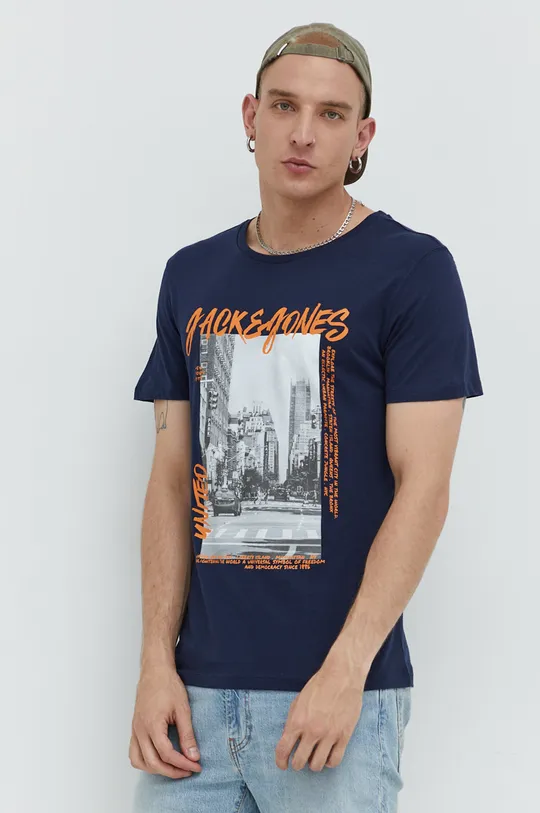 granatowy Jack & Jones t-shirt bawełniany Męski