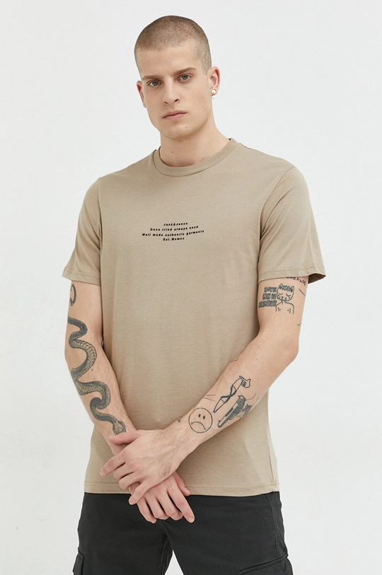 beżowy Jack & Jones t-shirt bawełniany Męski