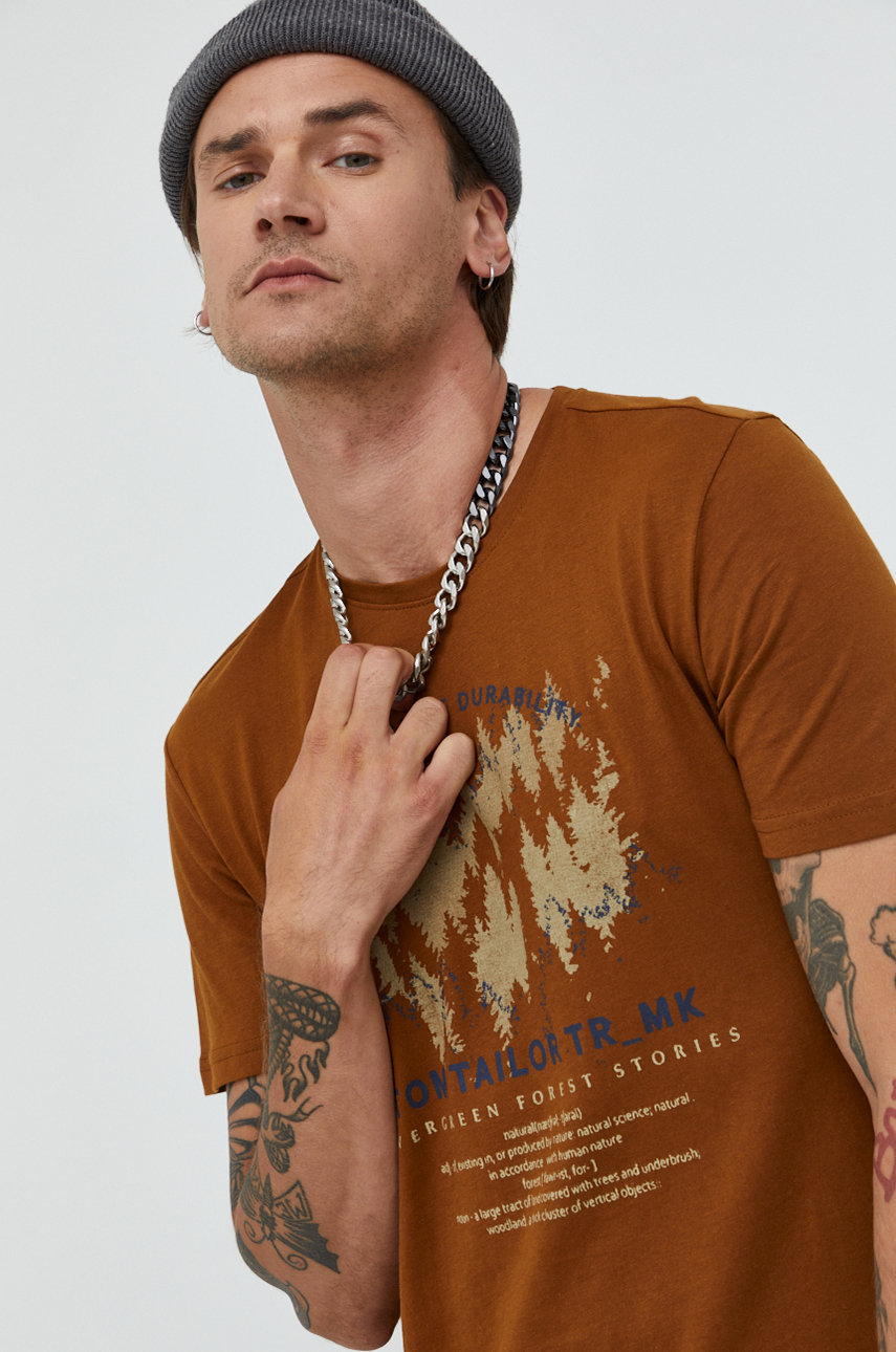 brązowy Tom Tailor t-shirt bawełniany Męski