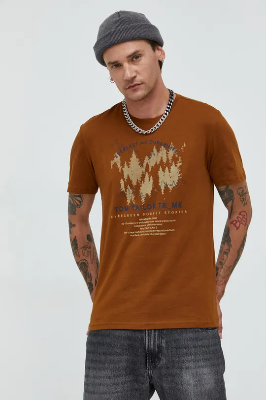 καφέ Βαμβακερό μπλουζάκι Tom Tailor