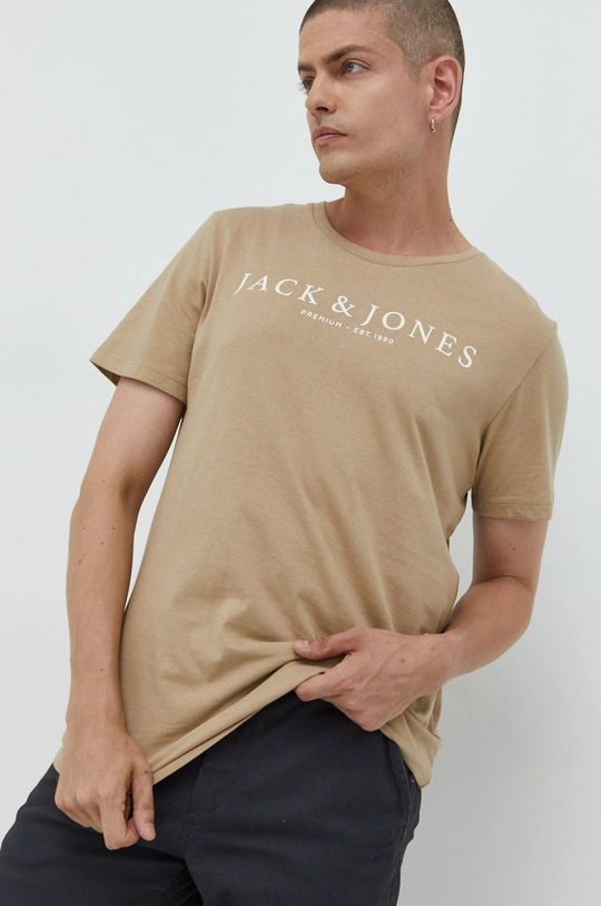 μπεζ Βαμβακερό μπλουζάκι Premium by Jack&Jones Ανδρικά