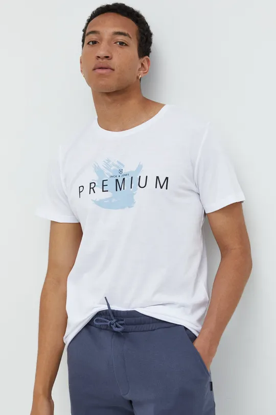 λευκό Βαμβακερό μπλουζάκι Premium by Jack&Jones Ανδρικά