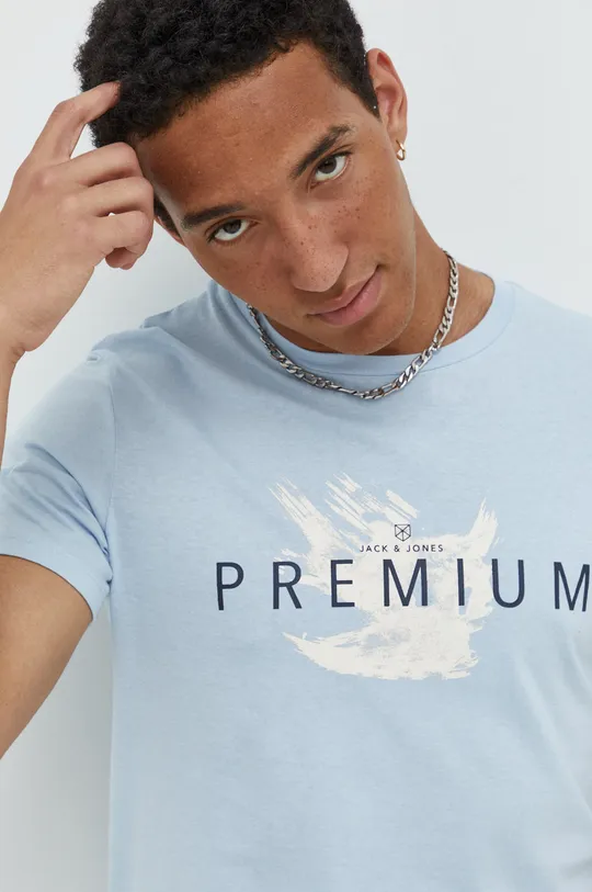 μπλε Βαμβακερό μπλουζάκι Premium by Jack&Jones Ανδρικά