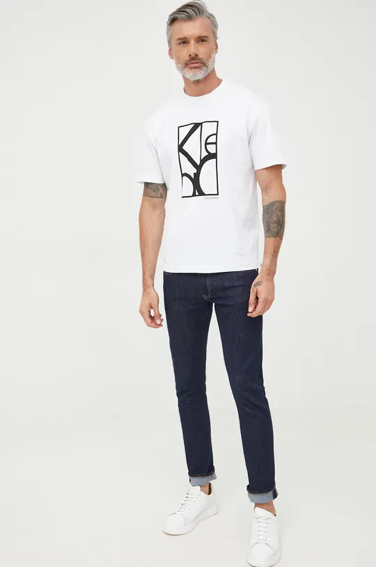 Βαμβακερό μπλουζάκι Calvin Klein λευκό