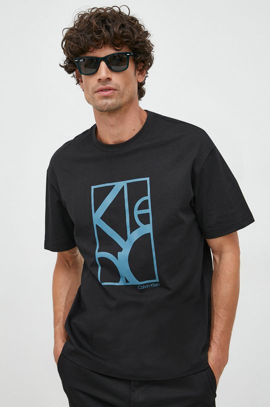 černá Bavlněné tričko Calvin Klein Pánský
