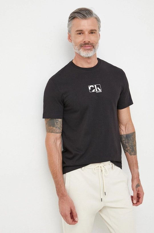 czarny Calvin Klein t-shirt bawełniany