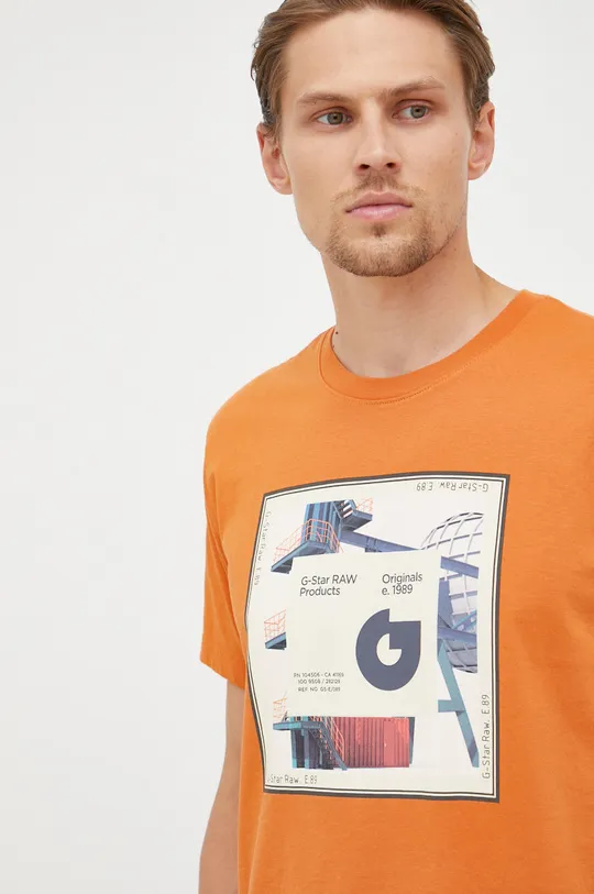 pomarańczowy G-Star Raw t-shirt bawełniany D21540.336 Męski