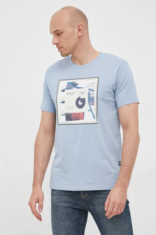niebieski G-Star Raw t-shirt bawełniany D21540.336 Męski