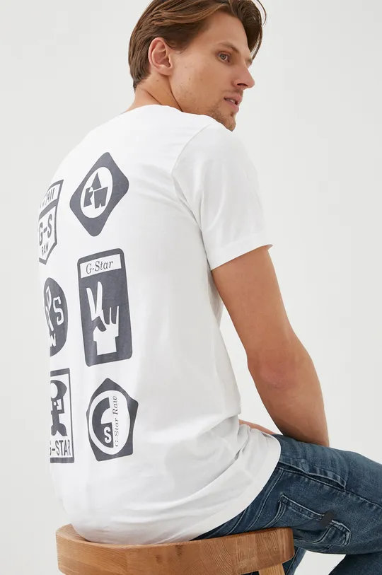biały G-Star Raw t-shirt bawełniany D21543.336 Męski
