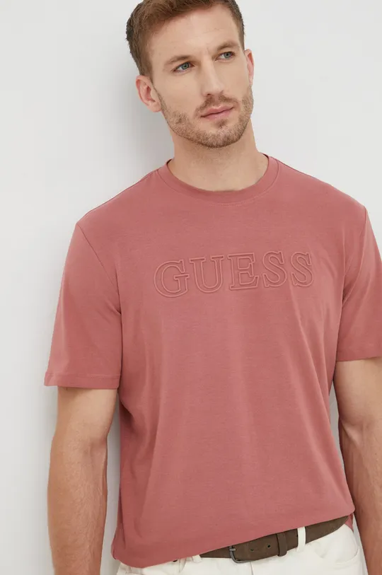 różowy Guess t-shirt Męski