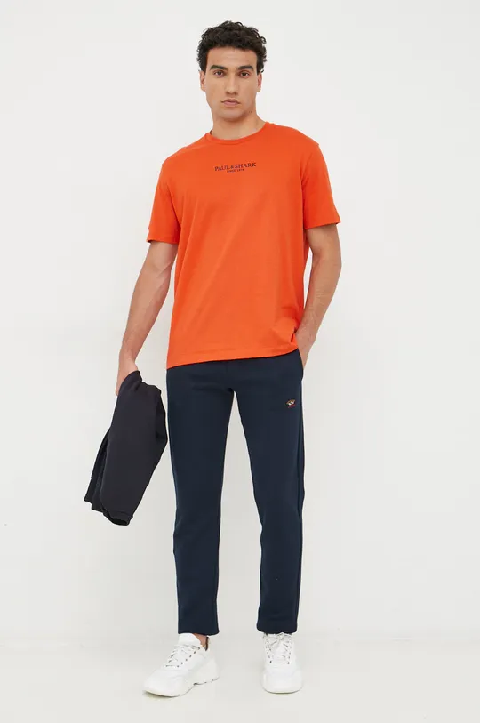 Βαμβακερό μπλουζάκι Paul&Shark πορτοκαλί