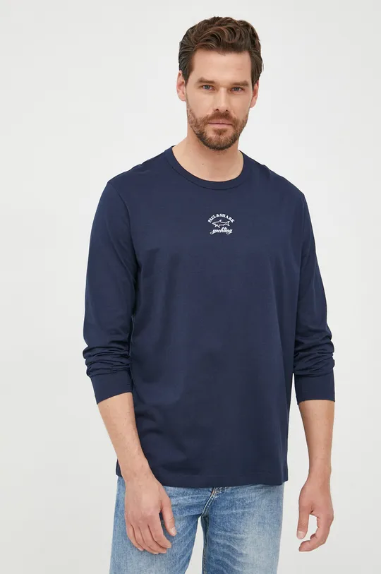 tmavomodrá Bavlnené tričko s dlhým rukávom Paul&Shark Pánsky