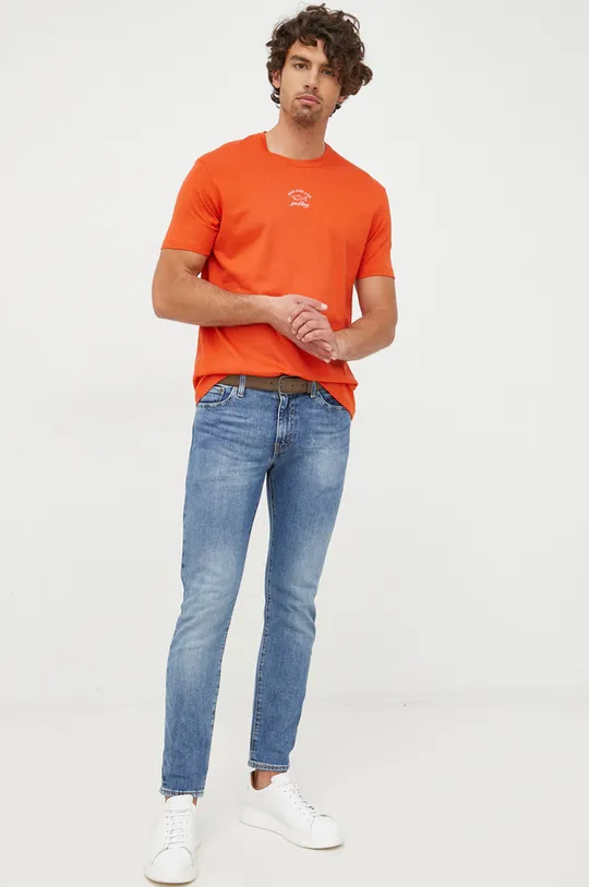 Βαμβακερό μπλουζάκι Paul&Shark πορτοκαλί