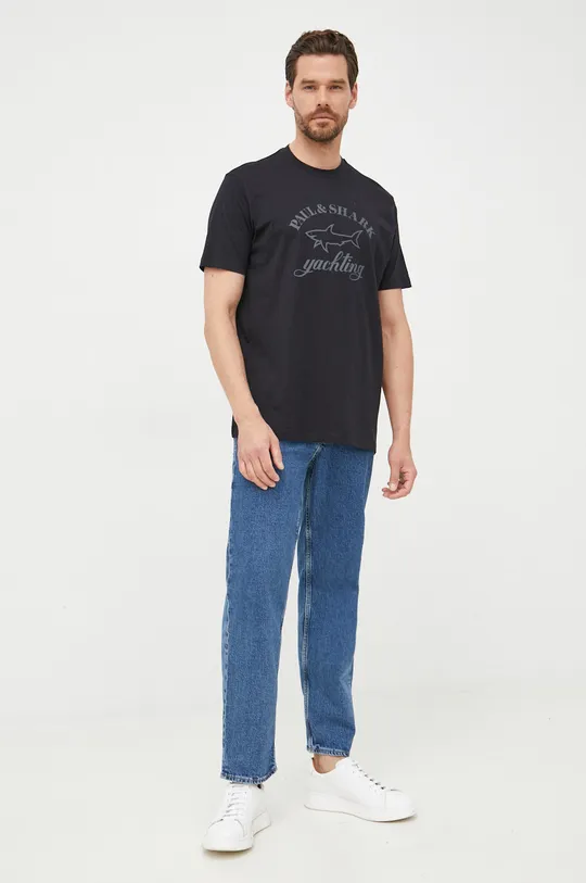 Βαμβακερό μπλουζάκι Paul&Shark μαύρο