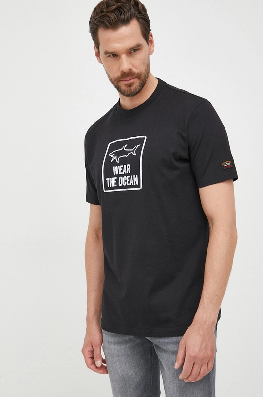 czarny Paul&Shark t-shirt bawełniany Męski