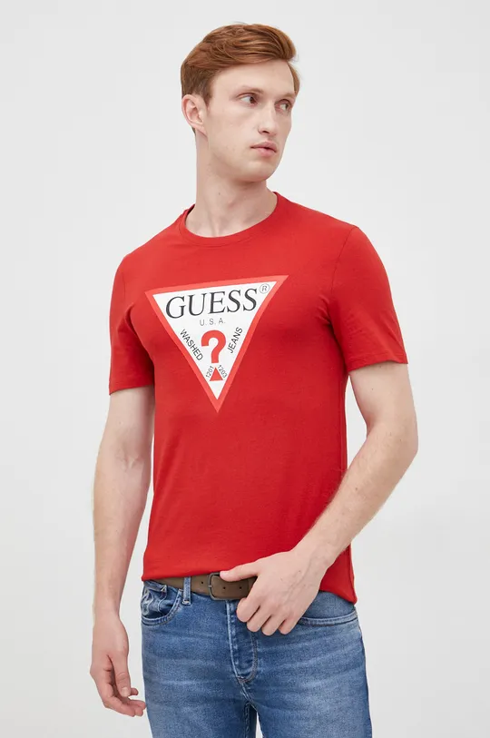 червоний Бавовняна футболка Guess Чоловічий