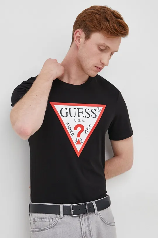 чорний Бавовняна футболка Guess Чоловічий