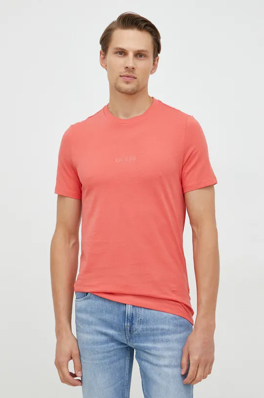 różowy Guess t-shirt bawełniany
