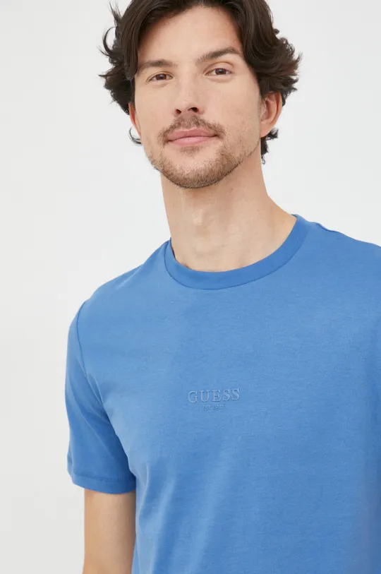 modrá Bavlnené tričko Guess