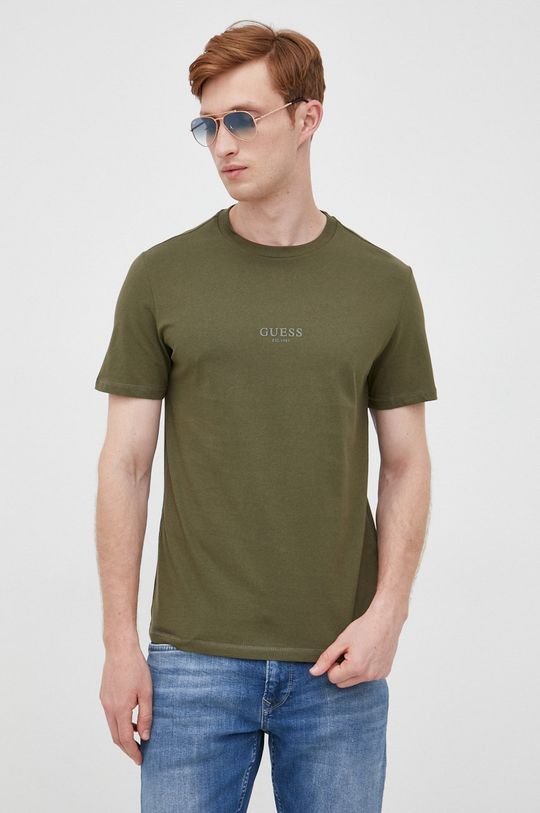 oliwkowy Guess t-shirt bawełniany