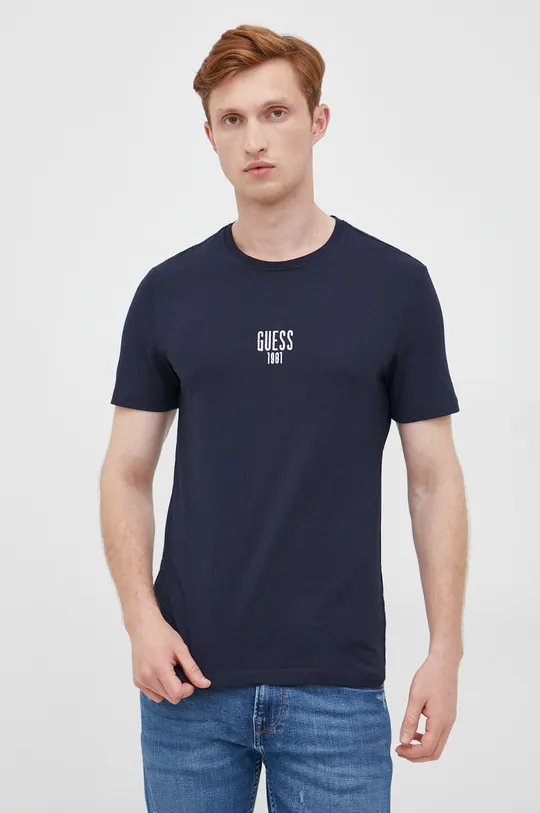 σκούρο μπλε Βαμβακερό μπλουζάκι Guess Ανδρικά