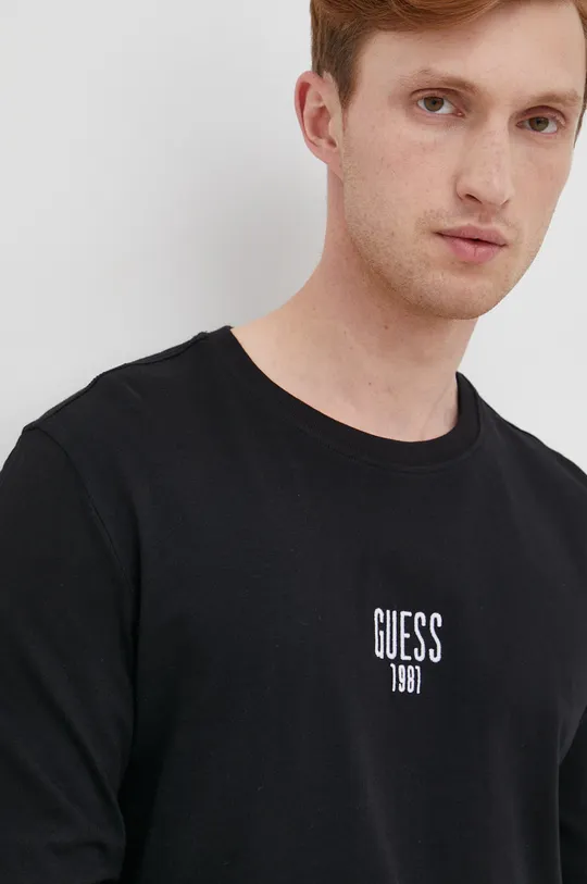 čierna Bavlnené tričko s dlhým rukávom Guess