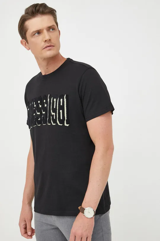 czarny Guess t-shirt bawełniany Męski