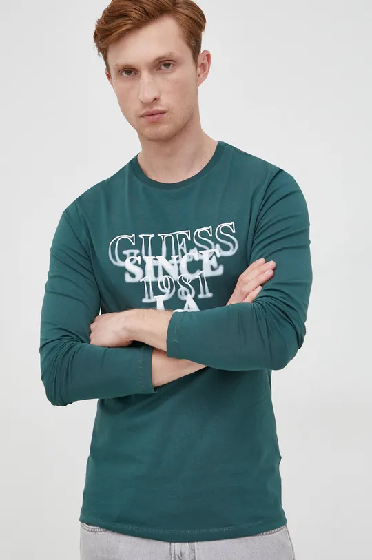 zelená Tričko s dlhým rukávom Guess Pánsky
