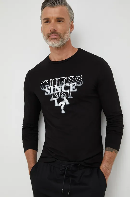 čierna Tričko s dlhým rukávom Guess Pánsky