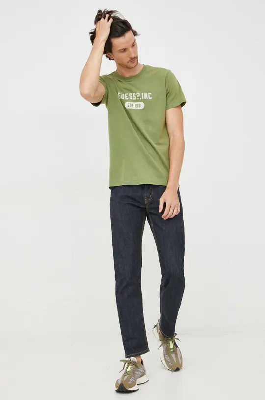 zielony Guess t-shirt bawełniany Męski