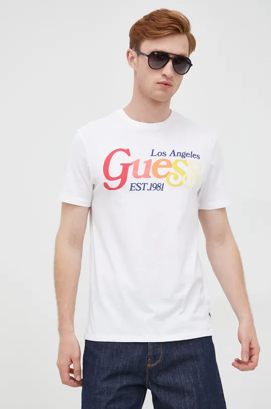 biały Guess t-shirt bawełniany Męski