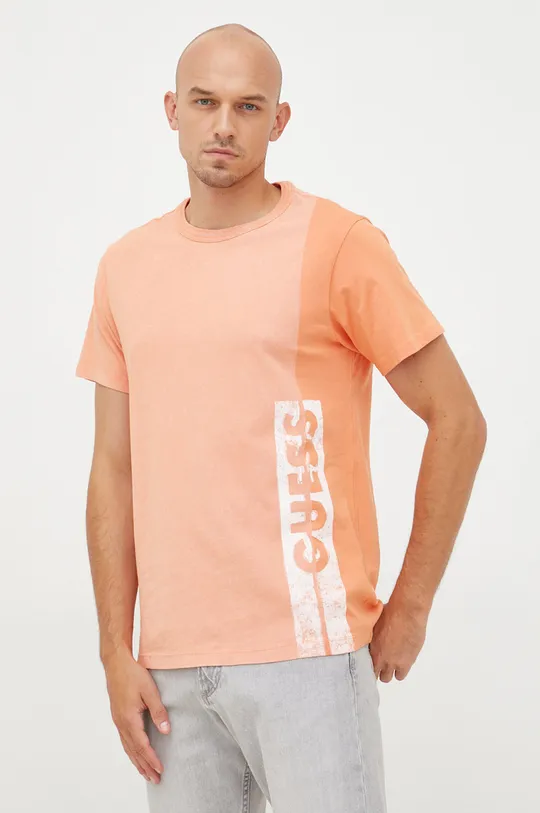 Βαμβακερό μπλουζάκι Guess πορτοκαλί