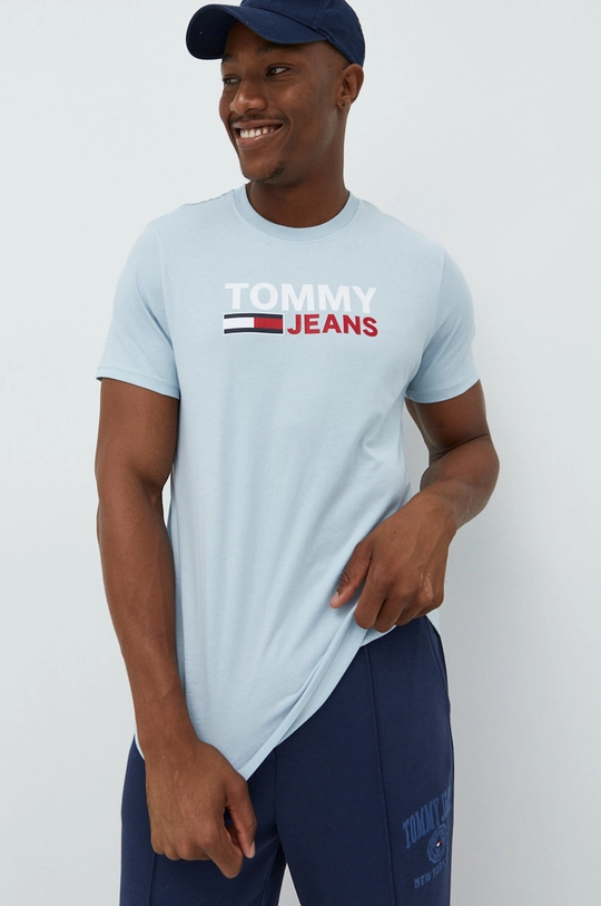 μπλε Βαμβακερό μπλουζάκι Tommy Jeans Ανδρικά