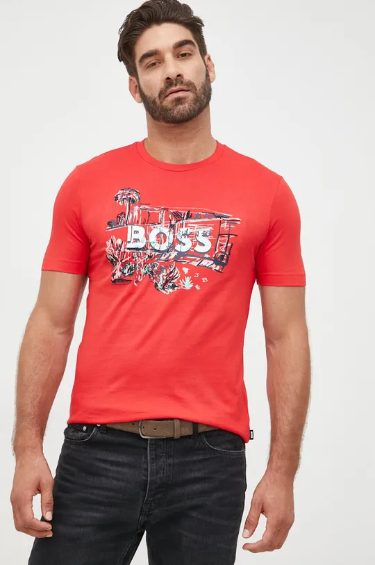 BOSS t-shirt bawełniany czerwony