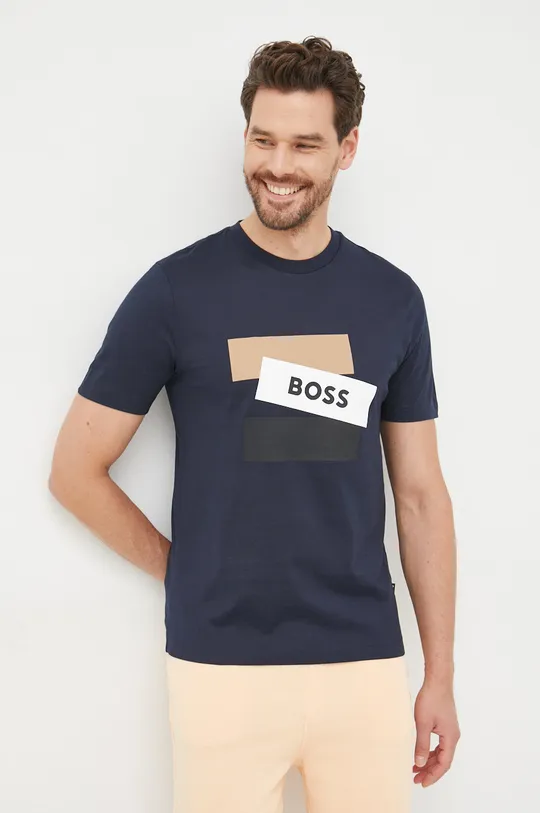 σκούρο μπλε Βαμβακερό μπλουζάκι BOSS Ανδρικά