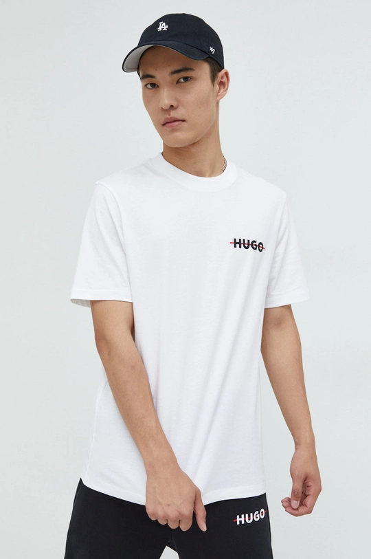 biały HUGO t-shirt bawełniany Męski