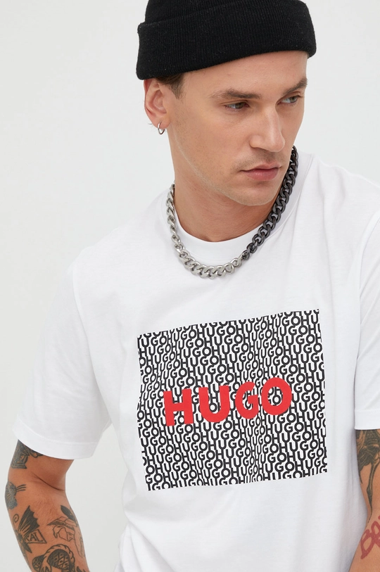 biały HUGO t-shirt bawełniany Męski