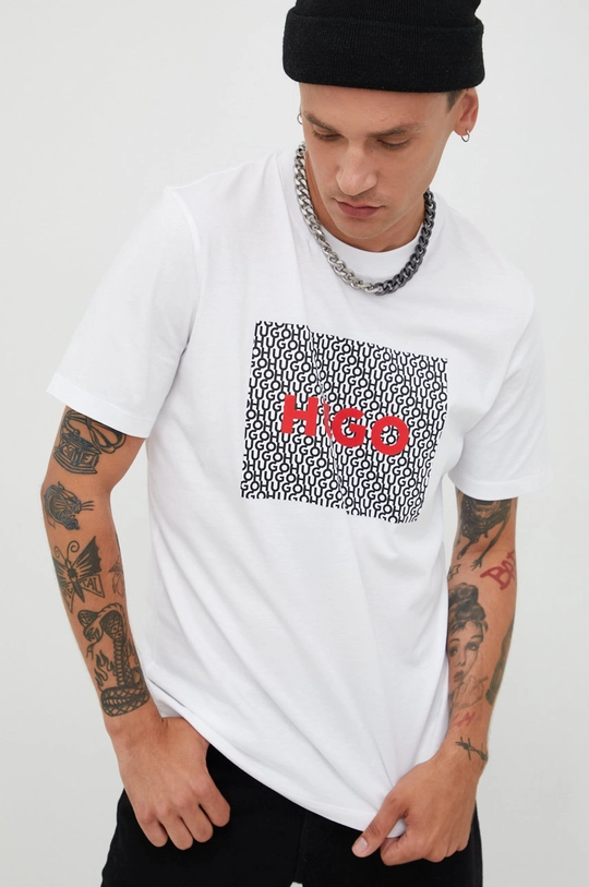 biały HUGO t-shirt bawełniany