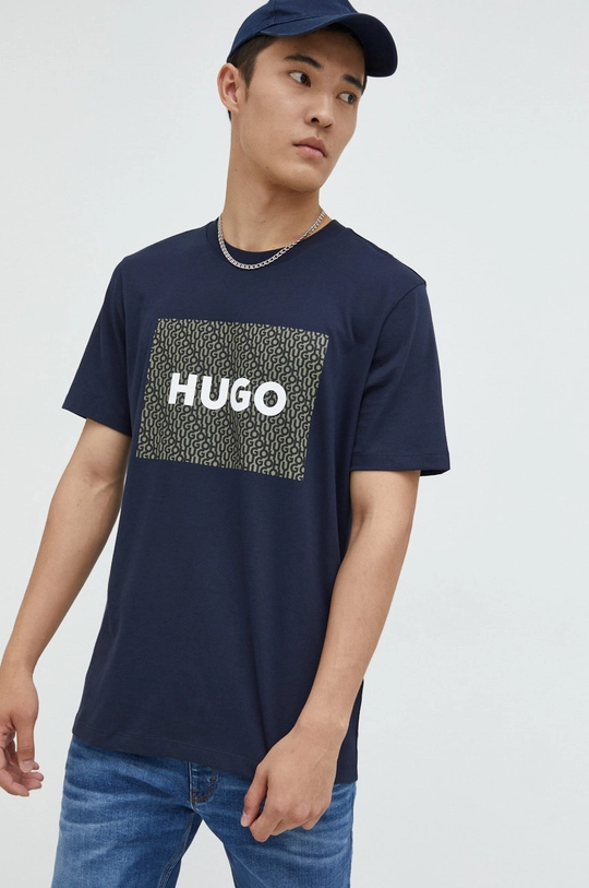 granatowy HUGO t-shirt bawełniany