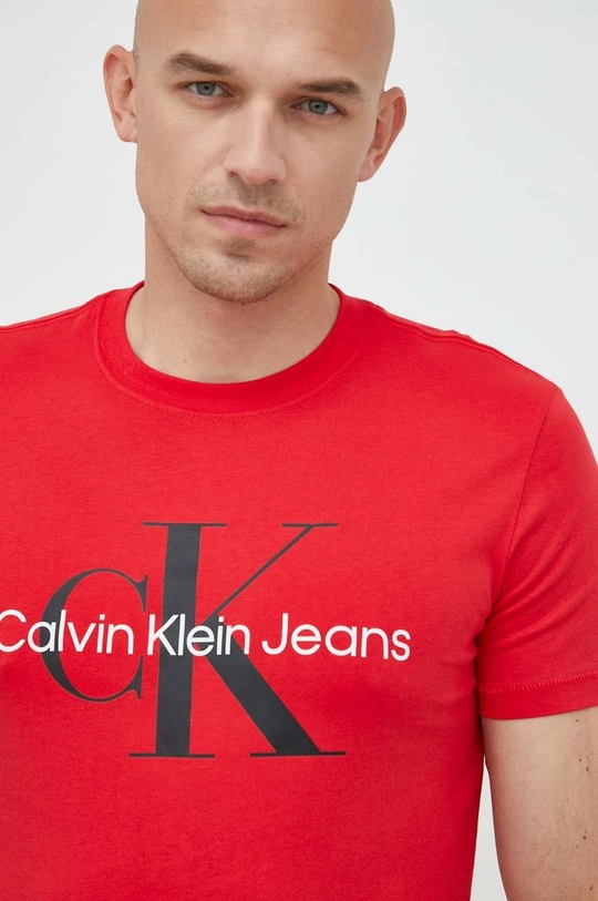 czerwony Calvin Klein Jeans t-shirt bawełniany