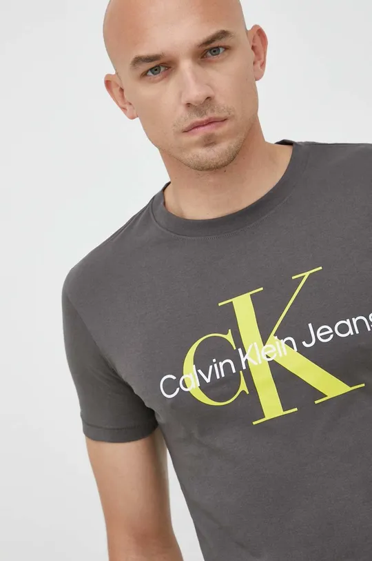 sivá Bavlnené tričko Calvin Klein Jeans Pánsky